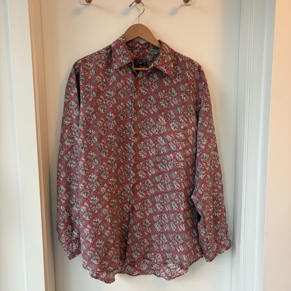 100% Silk Floral Vintage Dress Shirt Size M